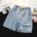 Men's Clothing Elastic Waist Denim Shorts Men's Summer Thin Loose Straight Pants Bf Trend Casual Shorts_viptrois.com