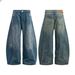 Men's Clothing Retro Washed Distressed Silhouette Scimitar Jeans Trendy Loose Banana Mopping Casual Long Trousers_viptrois.com