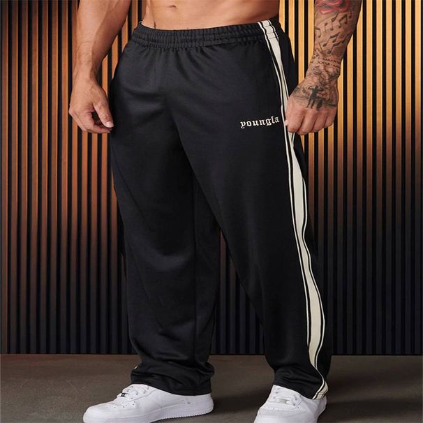 2025 Fashion Sweatpants Men's Sports Pants Black White Ribbon Splicing Casual Striped Embroidered Street Fitness Youth Straight Leg_viptrois.com