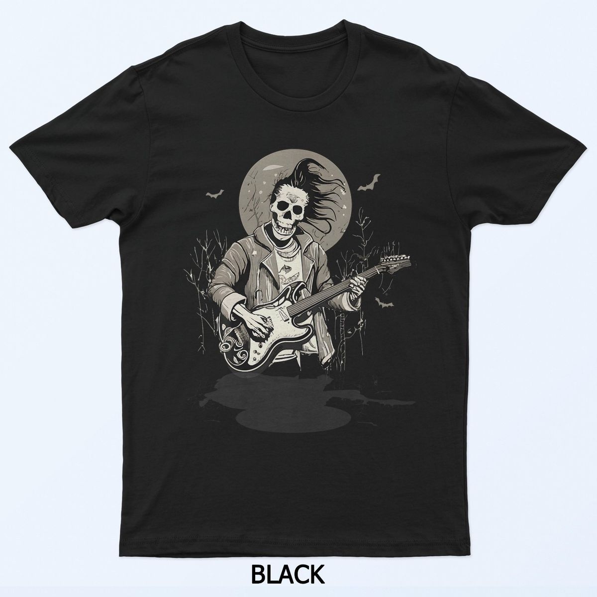 Skeleton Playing Guitar Vintage Shadow Rock Halloween T-Shirt Mens Womens Tees Top_viptrois.com