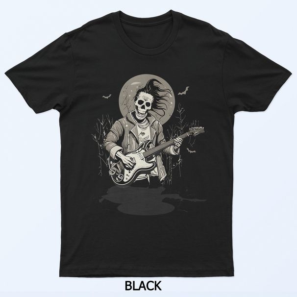 Skeleton Playing Guitar Vintage Shadow Rock Halloween T-Shirt Mens Womens Tees Top_viptrois.com
