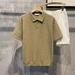 Men's Clothing Summer New Ins Lapel Short Sleeved Polo Shirt Men's Light Luxury All Match Solid Color Plaid Texture T Shirt_viptrois.com
