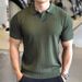 Men's Slim Fit Polo Shirt Elastic Lapel Short Sleeve Hollow Out Ripple Knit For Commuting_viptrois.com