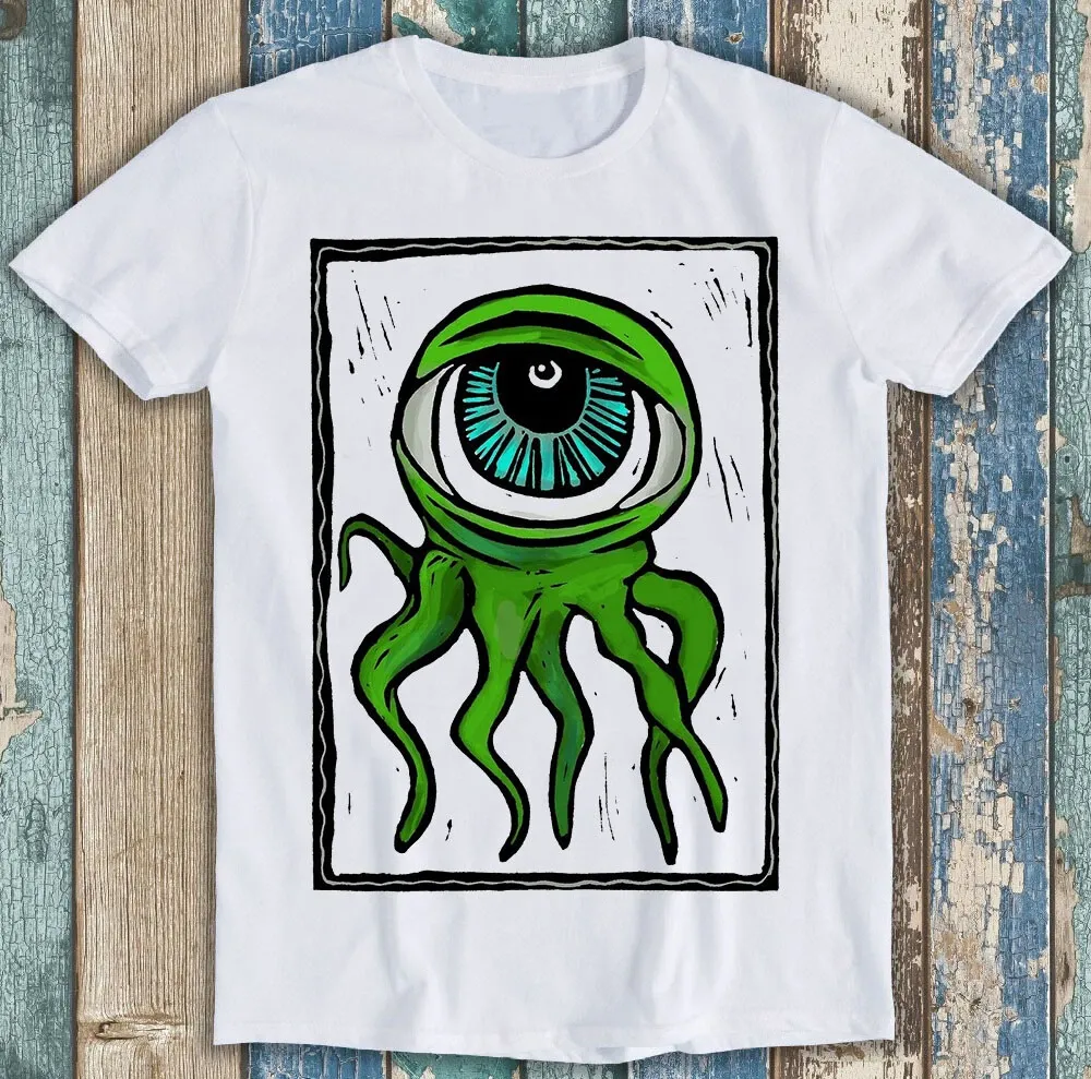 Eyeball Octopus Monster Green Woodcut Design Funny Gift Tee T Shirt Mens Womens Tees Top M1498_viptrois.com