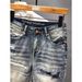 Men's Clothing Summer Thin Fashion Ripped Patch Denim Shorts Men's Trendy Brand All Match Cat Whisker Distressed Beggar Five Point Pants_viptrois.com
