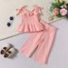 Mother&Kids Summer baby and girl lace lace strap shoulder top solid color straight leg pants hipster two-piece set_viptrois.com