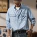 Large Size Men's Clothing New Tencel Ultra-thin Denim Shirt Spring And Summer Solid Color Fat Denim Shirt Men's Hair_viptrois.com