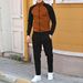 Men's Clothing Fashion Color-Block Stand Collar Jacket Pants Set Casual Sportswear(Caramel, Grey, Khaki, White) | Lightweight Polyester | S-XXXL_viptrois.com