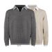 Oversized Knit Polo Shirt – Fake Two-Piece Design, V-Neck Preppy Style, Breathable & Stretchable (Gray/Beige) – Old Money Aesthetic_viptrois.com