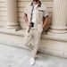 Men's Casual Suit Short Sleeved Pocket Cardigan Shirt And Trousers Waffle Plaid Color Blocked_viptrois.com