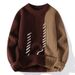Men's Oversized Crewneck Sweater – Thickened Modal Blend Knit (Color-Blocked Design, Winter Casual Wear, Youth Street Style)_viptrois.com