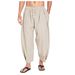 Men's Cotton And Linen Harem Pants, Drawstring Casual Capri Pants, Light And Loose Beach Yoga Pants_viptrois.com