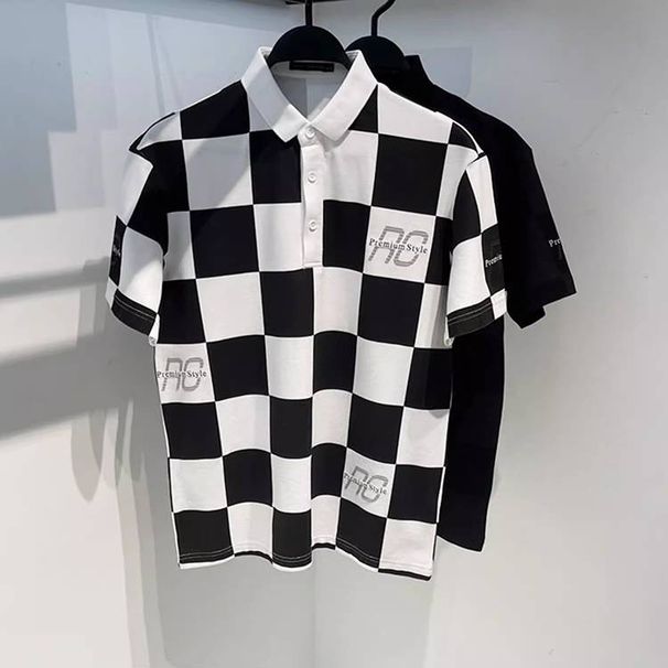 Checked Short-sleeved Polo Shirt, Men's Trendy Brand Summer New Collared Embroidered Casual Couple T-shirt_viptrois.com