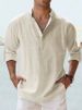 2025 Men's Linen Stand Collar Long-sleeved T-shirt, Loose-fitting Undershirt, Pure Color Long-sleeved Shirt_viptrois.com