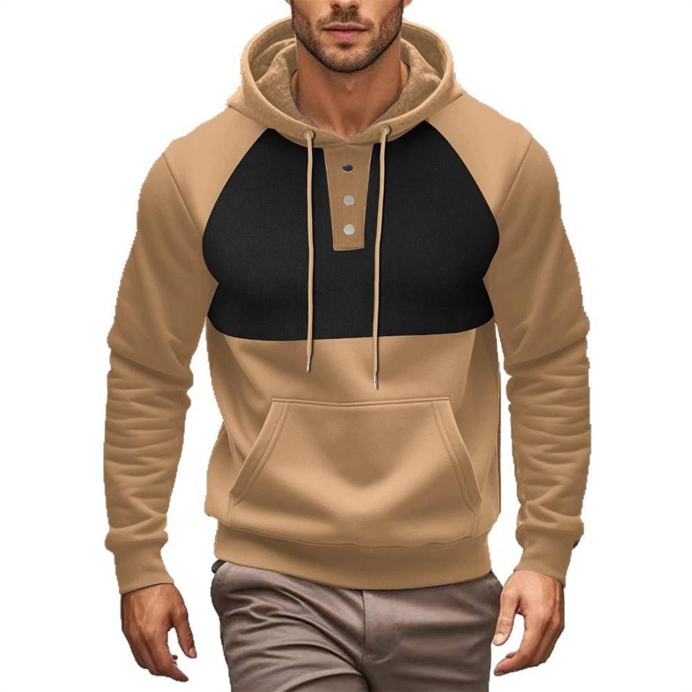 New Product 2025 Fashion Hoodies Outerwear Men's 100% Polyester Color Block Patchwork Long Sleeve Casual Loose Warm-Wool Hooded Swearshirts_viptrois.com
