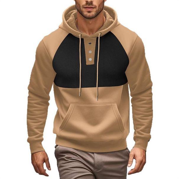 New Product 2025 Fashion Hoodies Outerwear Men's 100% Polyester Color Block Patchwork Long Sleeve Casual Loose Warm-Wool Hooded Swearshirts_viptrois.com