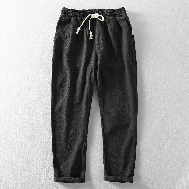Men's Clothing Linen Casual Pants Cotton Breathable Elastic Trousers Fit Straight Leg Joggers | Light Grey/Navy/Black/Maroon/Charcoal (Sizes M-4XL)_viptrois.com