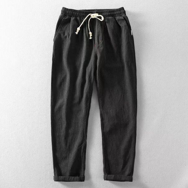 Men's Clothing Linen Casual Pants Cotton Breathable Elastic Trousers Fit Straight Leg Joggers | Light Grey/Navy/Black/Maroon/Charcoal (Sizes M-4XL)_viptrois.com