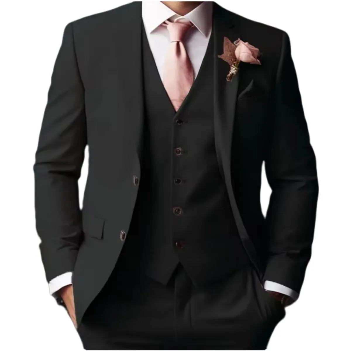 men's Suit With Peak Lapel For Wedding 3 Pieces Blazer Vest And Pants Set Single Breasted Pointed Collar Full Men's Suit_viptrois.com
