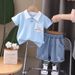 Children's Denim Short Sleeved Loose Korean Version Children's Clothing Set 2025 Summer Thin Casual Baby Boys' Five_viptrois.com