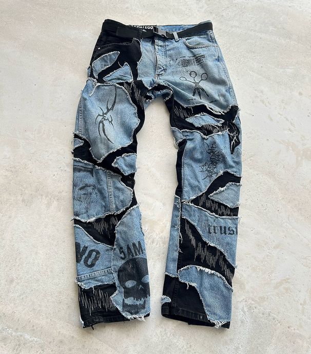 Men's Clothing Straight Pants Design Sense Jeans Stitching Retro Heavyweight Trousers_viptrois.com