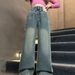 Kids Clothing Girls pants spring and autumn outer wear middle and large children straight loose trousers plus velvet children's jeans_viptrois.com