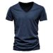 2025 Summer Popular Men's New Pure Color Slub Cotton V-neck Short-sleeved Shirt_viptrois.com