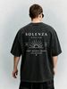 Vintage Washed Double-Sided Print Line Sunrise Sun Rays Letter Slogan Heavyweight 230g Cotton Men's LA Street Tee_viptrois.com
