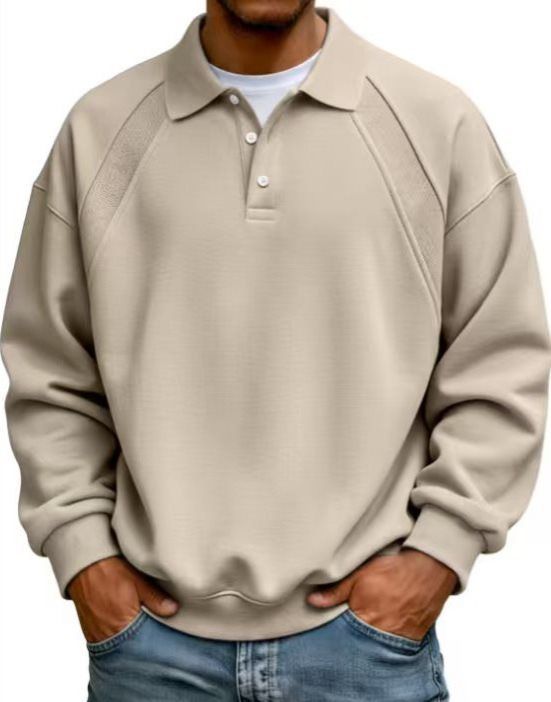 Men's Clothing Simple Knitted Lapel Button Men's Casual Knit Sweater – Button-Up Collar & Relaxed Fit (Solid Colors, Poly-Cotton Blend)_viptrois.com