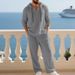 Men's Linen Lounge Set 2-Piece Comfort Outfit - Soft Breathable Long Sleeve Top And Pants, Relaxed Fit For Home & Casual Wear_viptrois.com