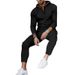 Men's Casual Suit Solid Color Waffle Knit Hooded Long Sleeved Top With Pants Two Piece Set_viptrois.com