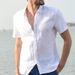 Men's Clothing 2025 New European And American Summer Short Sleeve Tops Casual Cardigan Foreign Trade Men's Shirt Men's Solid Color Shirt_viptrois.com