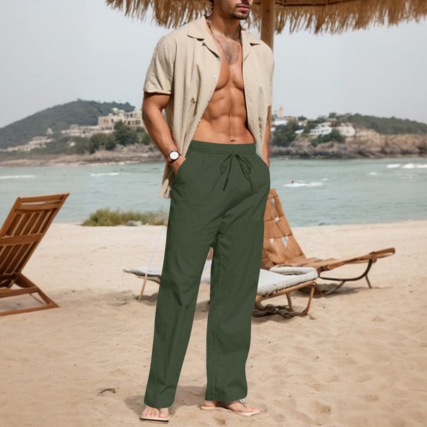 Men's Cotton Linen Drawstring Trousers - Literary Retro Style Casual Pants | Breathable Comfortable Loose Fit Summer Pants_viptrois.com