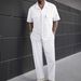 Men's Plus Size Corduroy Short Sleeve Shirt & Pants Set - Summer Casual Outfit With Button Front & Pockets (White, Black, Navy, Beige, Caramel)_viptrois.com