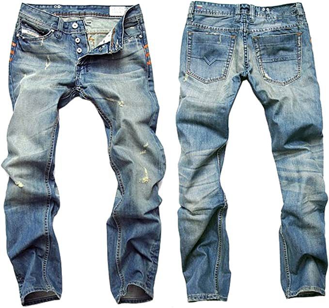 Men's Clothing Ripped Nostalgic Jeans Light Blue Casual All Match Straight Slim Button_viptrois.com