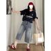 Women's High-Waisted Star Patterned Wide Leg Denim Capri Pants Style Thin Summer Straight Leg Mid-Length Shorts_viptrois.com