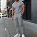 Men's Clothing Loose Outdoor Leisure Solid Color Jacquard Round Neck Short Sleeved Trousers Suit_viptrois.com