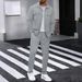 European And American Autumn New Waffle Long Sleeved Trousers Two Piece Suit Solid Color Double Pocket Workwear Cardigan Shirt Suit_viptrois.com