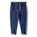 Large Size Men's Spring And Summer New American Nine-point Pants Men's Elastic Waist Multi-bag Overalls Men's Solid Color Tied-foot Jeans_viptrois.com