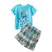 Mother & Kids Style Children's T Shirt Suit 2025 Plaid Shorts Baby Children's Clothing Two Piece Suit Boy Short Sleeved Boy Suit_viptrois.com