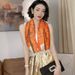 Temperament Color Matching Flower Long Orange Khaki Print Spring and Autumn Versatile Summer Sunscreen Simulated Silk_viptrois.com