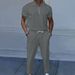 Men's Clothing Large Size Solid Color Suit Lapel Short Sleeve Zipper Trousers Suit_viptrois.com