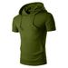 Men's Clothing New Summer Solid Color Hooded Short Sleeved Shirt Casual Sports T Shirt Outdoor Fitness Top_viptrois.com