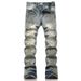 Punk Blue Slim Elastic Orange Patch Youth Straight Flared Men's Jeans_viptrois.com