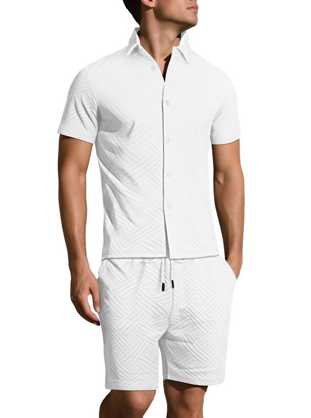 The Latest Men's Solid-color Jacquard Shirt, Casual Short-sleeved Shirt And Shorts Two-piece Set Is A Bestseller In Summer Of 25_viptrois.com