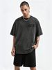 230g Washed Men T-Shirt KONE Curved Abstract Letter Print Short Sleeve Crew Neck Casual Streetwear Top_viptrois.com