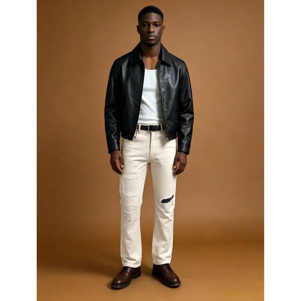 Men's Clothing High Street Style Jeans Distressed Patchwork Slim Straight Leg Non Stretch Trendy_viptrois.com