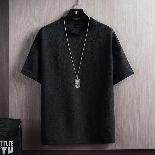 Thin Loose Summer Men's Round Neck Short Sleeved T Shirt Trendy Fashion Korean Version Of The Texture Fabric Men's Clothing T Shirt Men_viptrois.com