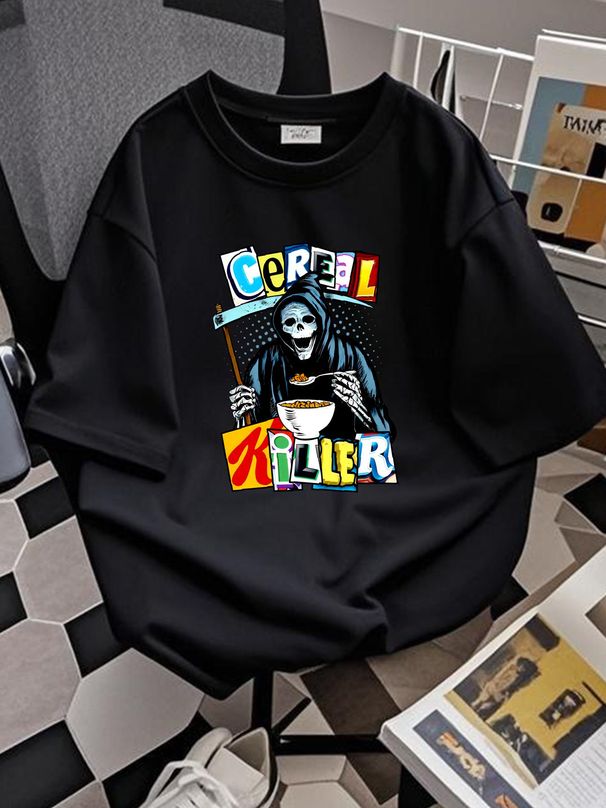 Cereal Killer Costume T Shirt Funny Halloween Pun Graphic Tee Foodie Gift Idea For Breakfast Lover Stylish Casual Top For Everyday Wear Stretched_viptrois.com