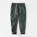 Men's Clothing New Summer Pure Linen Breathable Drawstring Trousers Men's Solid Color Simple Casual Trousers_viptrois.com